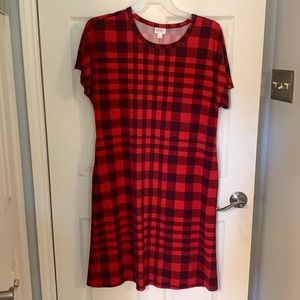 Lularoe Marly red and navy plaid midi dress